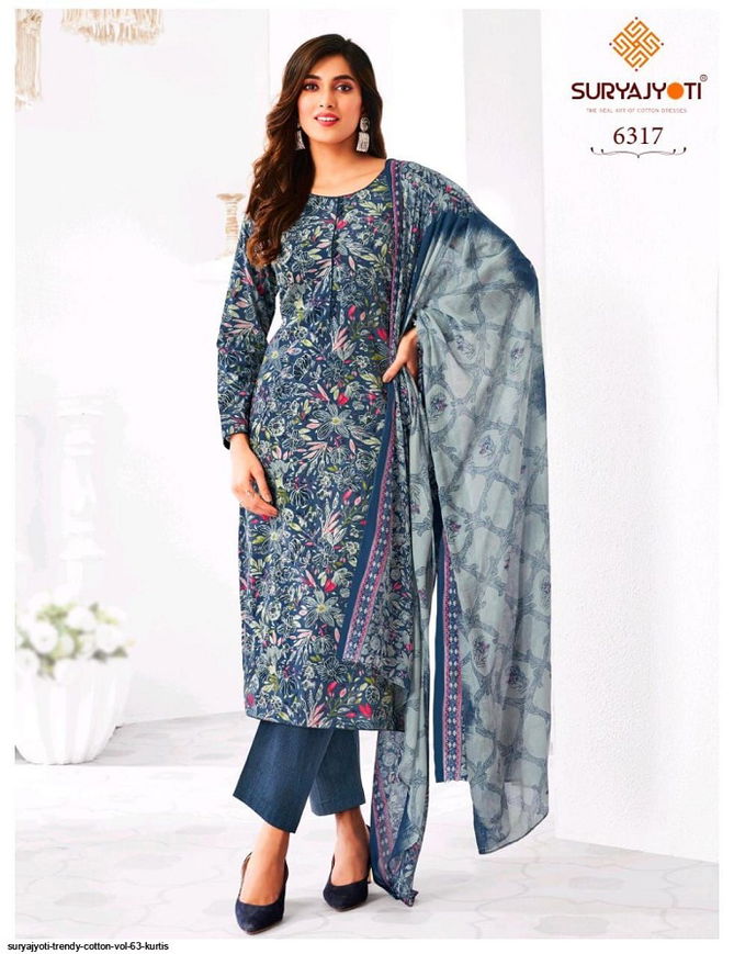 Trendy Vol 63 By Suryajyoti Cotton Printed Kurti With Bottom Dupatta Wholesale Shop In Surat